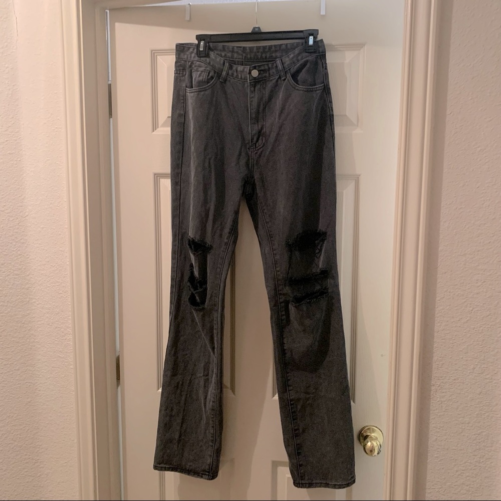 SHEIN High Waisted Shredded Knee Mom Jeans